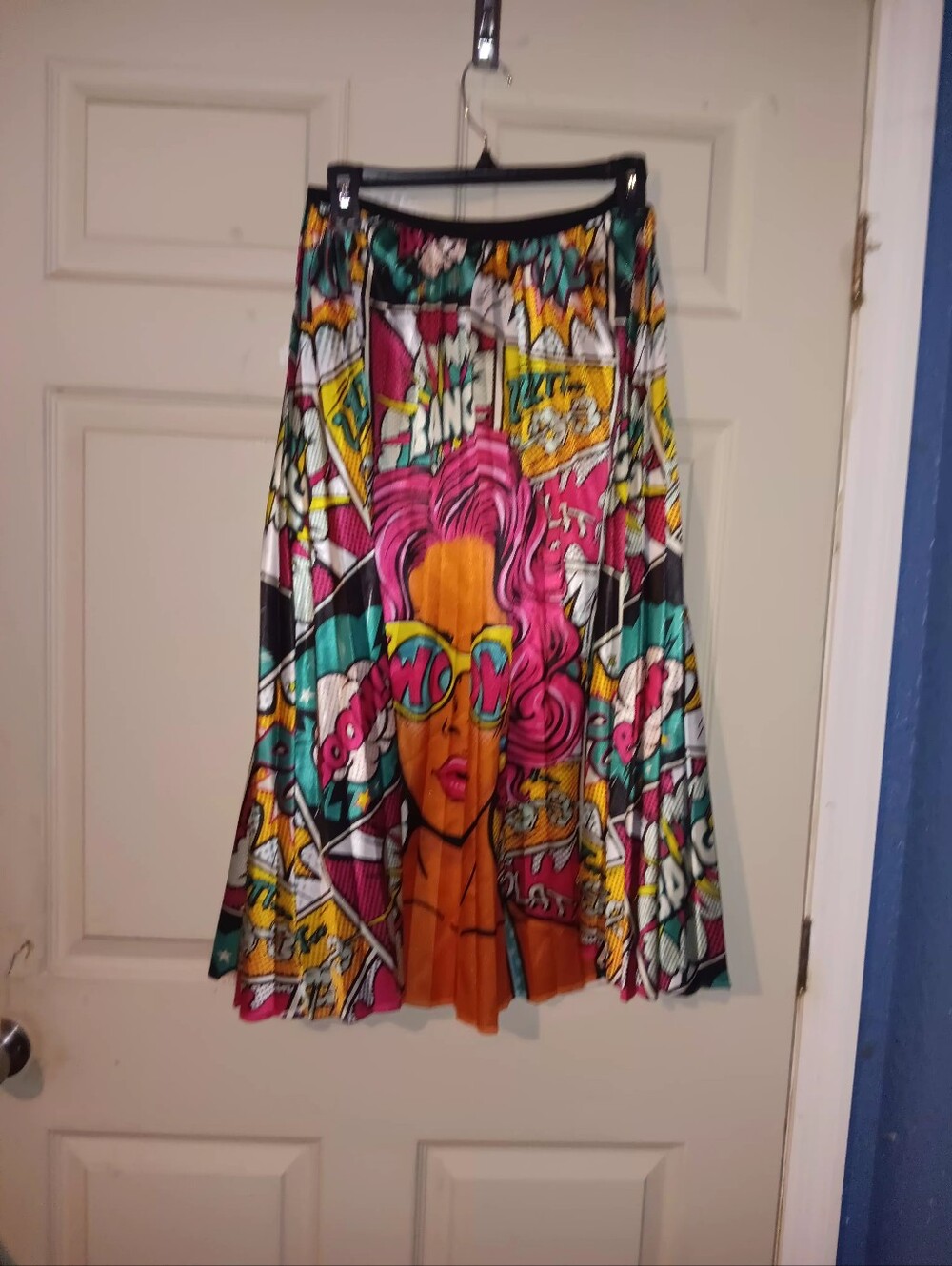 Love University Comic Strip Pleated Midi Skirt Womens Sz XL